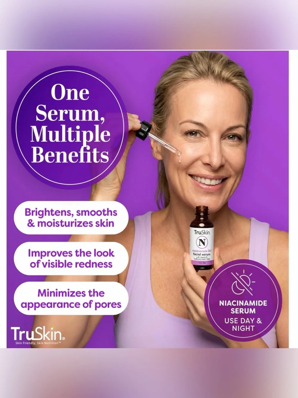 TruSkin Niacinamide B3 FACIAL SERUM, Vitamin E & Hyaluronic Acid, 1 fl oz - NIB